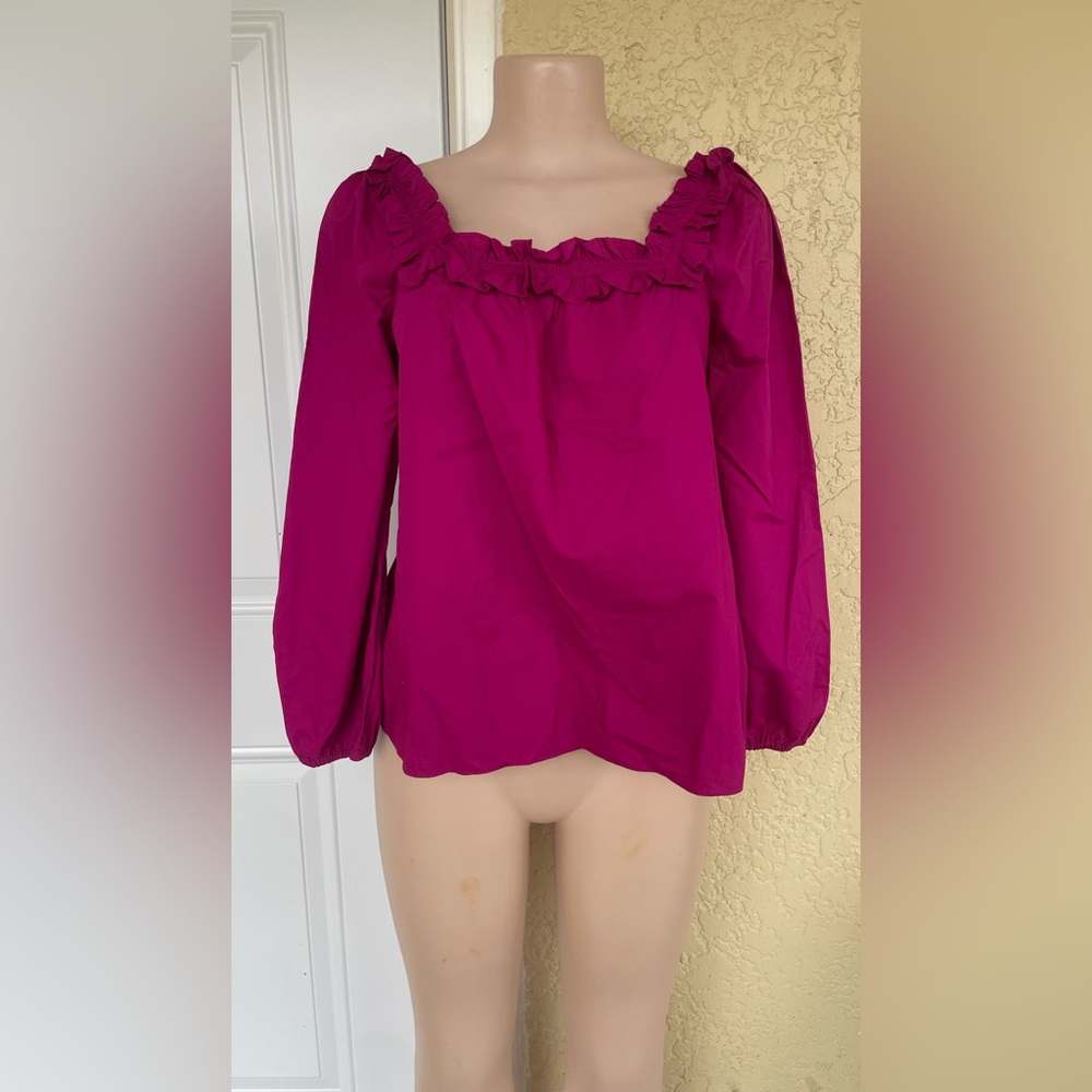 J. Crew Fuchsia Ruffle Blouse - Picture 2 of 10